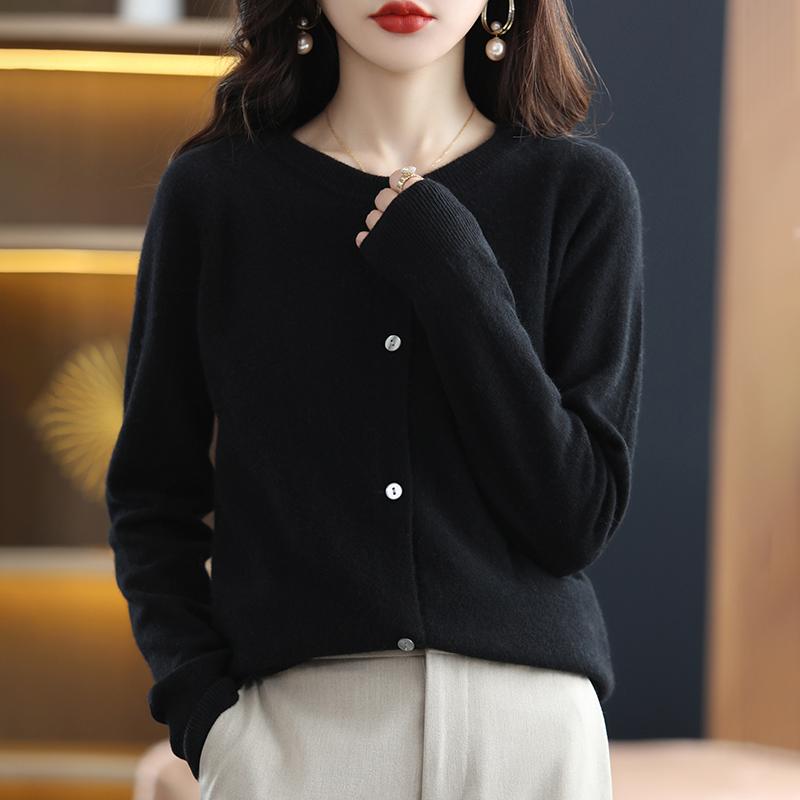 Женский кашемировый кардиган Qinghe Cashmere 30% кашемира 70% шерсти Осенне-зимний утолщенный кашемировый кардиган Мягкий и теплый