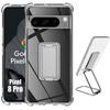 Чехол для Google Pixel 8 Pro, прозрачный тонкий силиконовый с серебристой складной подставкой
