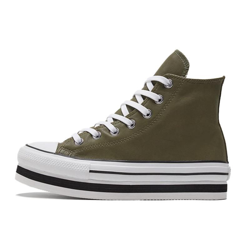 Converse Chuck Taylor All Star Platform Laye Comfortable Casual Leather Non-Slip Abrasion Resistant High Top Espadrilles Women's Green
