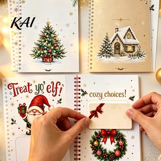 Decorative Card Display Book Christmas Gift Book, 8x6 Inch Spiral Bound Holiday Keepsake Booklet, Storage Merry Greeting Album Organizer for