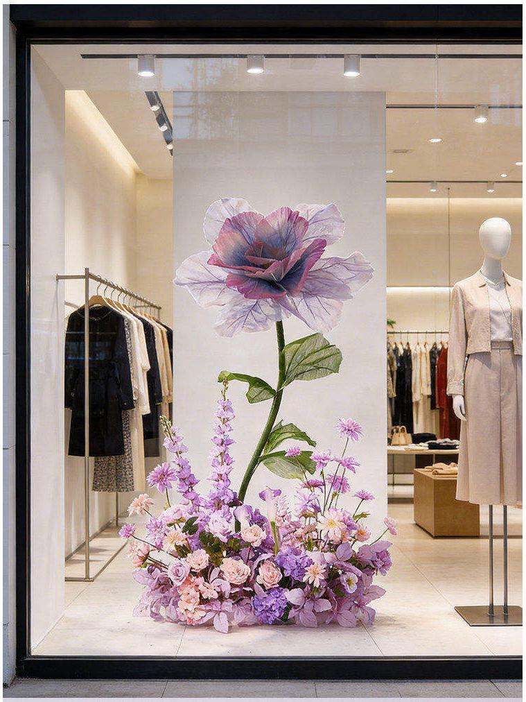 Purple Artificial Flowers for Window Display, Scene Decoration, and Clothing Store Visual Merchandising