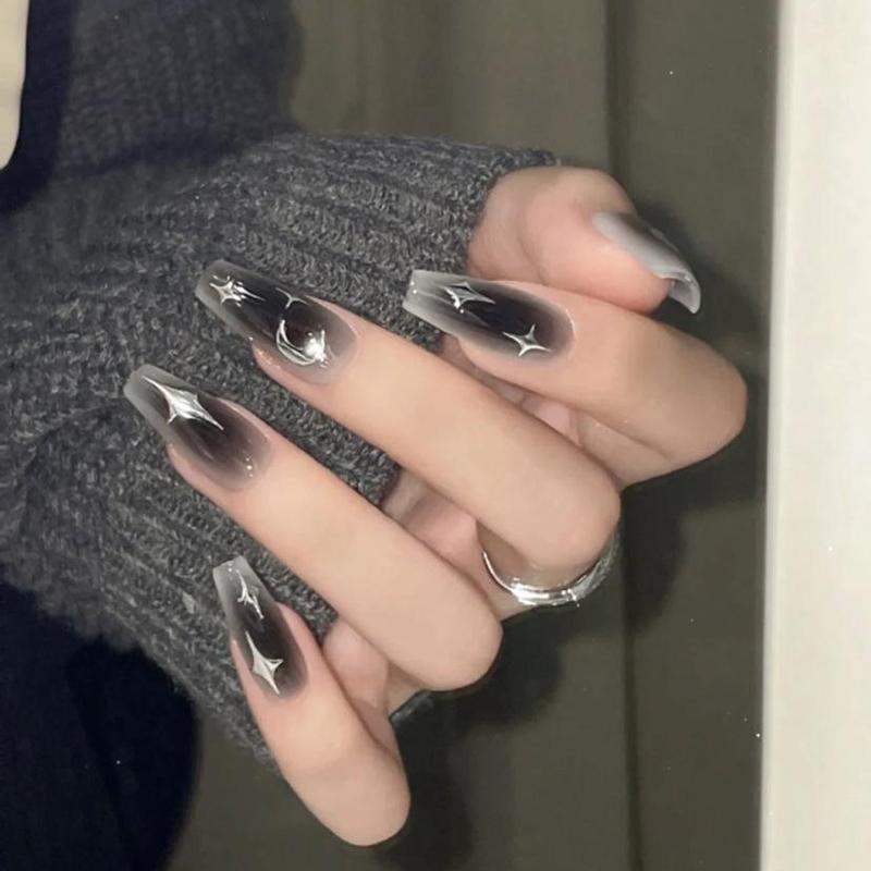 Y2K накладные черные ногти, длинные балетные многоразовые клейкие акриловые накладные ногти, темные искусственные накладные ногти, 24 шт.