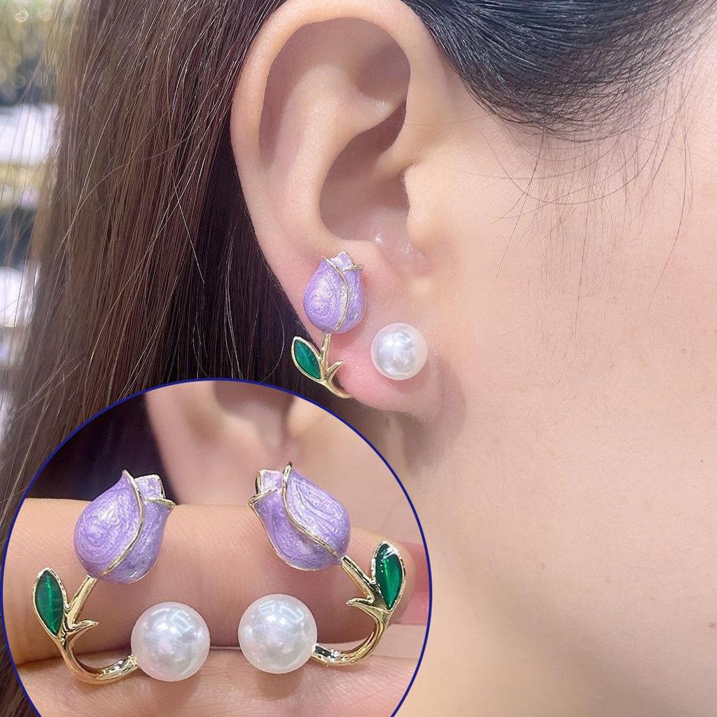 Серьги-гвоздики из серебра 925 пробы с зелеными цветочными цирконами в виде листьев для женщин