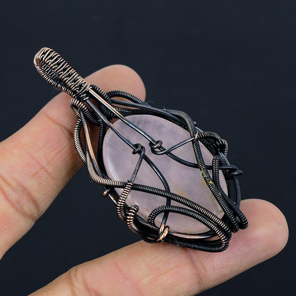 Rose Quartz Jewelry, 999 Copper Wire Wrapped Pendant Handmade Gemstone Jewelry, Gifts For Wife Brand New Pendant