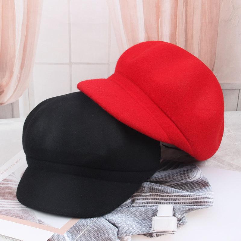 Meier Children's woolen autumn and winter Korean version wool woolen octagonal hat, British retro versatile cap