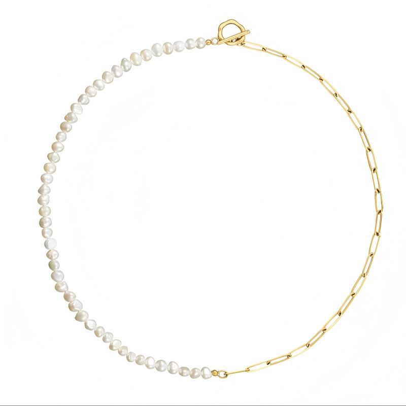 Жемчужное колье из титана с покрытием 14K золотом, О-образная цепочка, Не тускнеющее, Дизайн высокого класса