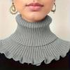 Fashionable Black and White Knitted False Neck Scarf - Soft, Thick, and Warm, with Elegant Ruffle Edge Design for Women