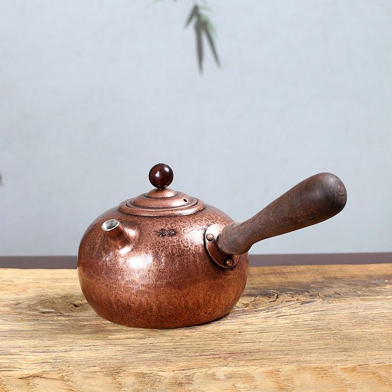 Hand Hammered Purple Copper Side-Handle Kettle Electric Hot Plate Tea Brewing 750ml Vintage Style