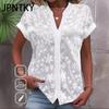 JPNTKY Women's Fashion Casual Summer Solid Color Print Short Sleeve V-Neck Blouses & Shirts