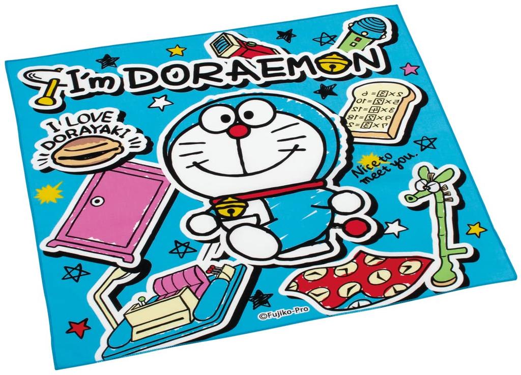 Skater Lunch Cloth with Doraemon Made In Stickers, 43x43cm, Japan, KB4-A
