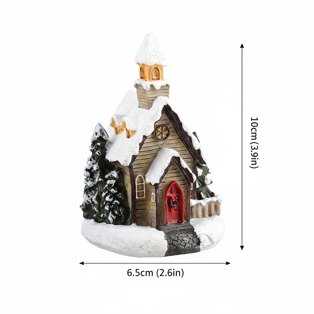 Resin Lit Mini House Decor With LED Light Christmas Village Scene Ornament For Tabletop Window Display And Tree Decoration