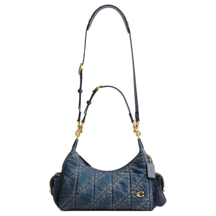 Coach Джульетта 30 Джинсовая Ткань с Стеганой Деталью Сумка на Плечо Большая Женская Сумка на Плечо Глубокий Индиго CDZ72-B4YMW