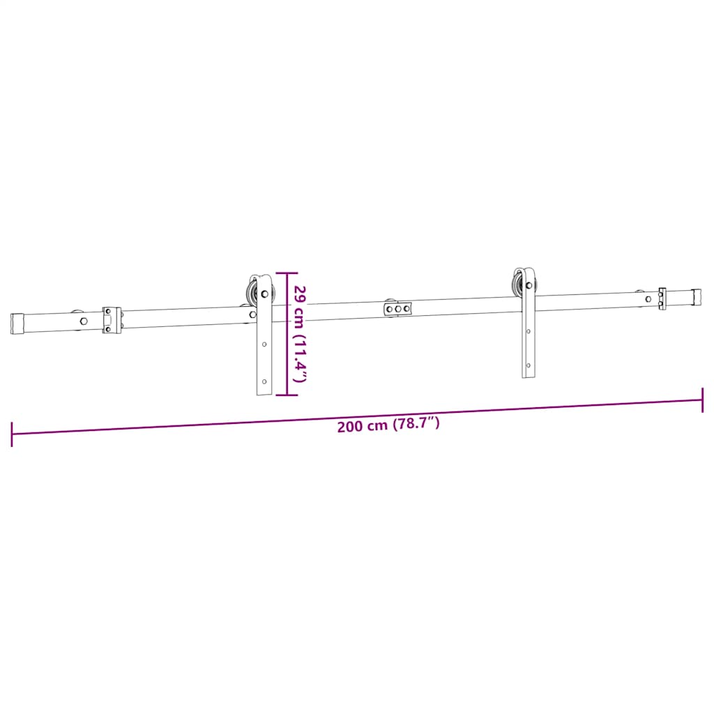 Sliding Door Hardware Set 200 cm Steel Black