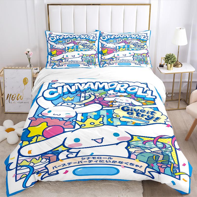 3pcs Cinnamoroll's Magical Birthday Adventure Print Bedding Set (1 Cover + 2 Pillowcases, Without Inserts), This Printed Bedding Set is Soft