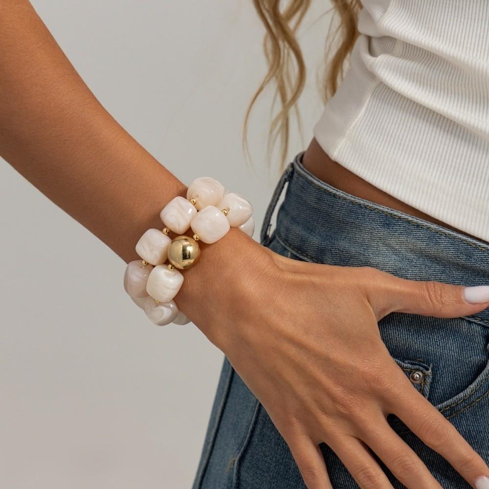 2Pcs/Set Irregular Stone Beaded Bracelet Elastic String Boho Bracelet  Jewelry Accessories