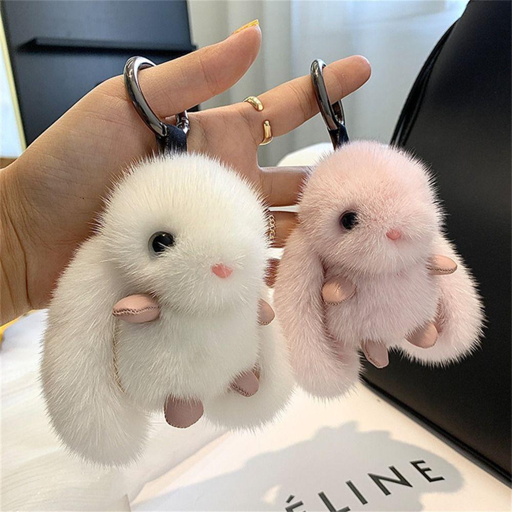 Stuffed Animal Rabbit Fur Bag Charm Pompom Bunny Stuffed Plush Bunny Pendant Women Girls Bag Charm