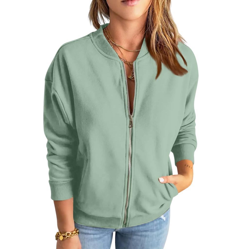 Women's Solid Color Zipper Fashionable Jacket Casual Jacket Top