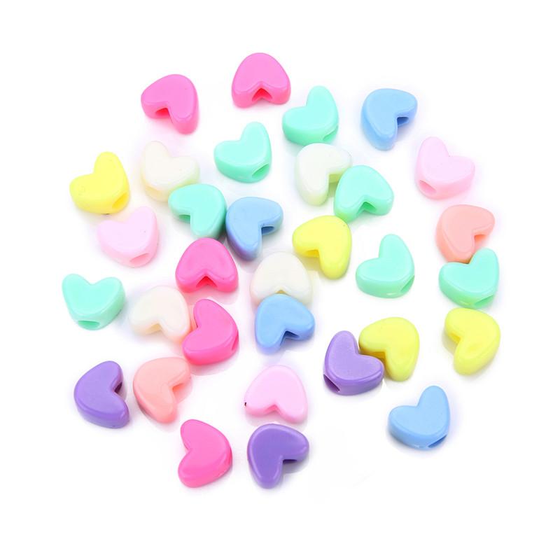 100pcs/lot Mixed Colors Love Heart Shape Acrylic Spacer Beads 12x9mm Plastic Pastel Resin Charm Bead for DIY Jewelry Make