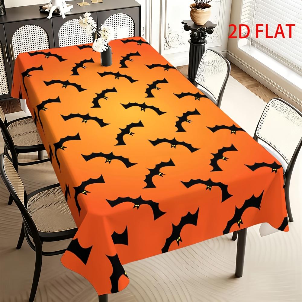 Halloween Rectangle Table Cloth Orange Black Bat Table Cover Waterproof Tablecloth for Dining Table Home Indoor Halloween Decor