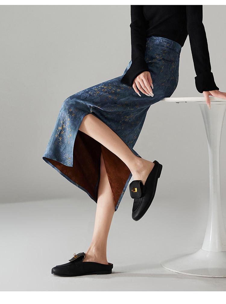 New Chinese style printed split half skirt 2026 Spring and Autumn temperament commuting versatile mid length one-step skirt