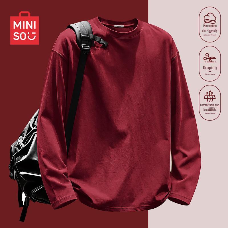 MINISO Мужская дышащая футболка с длинным рукавом из чистого хлопка