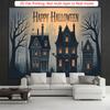 Haunted House Orange Halloween Celebration Banner, Orange Polyester Backdrop for Party Decorations
