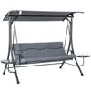 3 Seater Garden Swing Chair with Adjustable Canopy, Cushion and Coffee Tables for Outdoor Patio Garden Grey