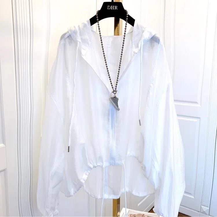 Солнцезащитная одежда большого размера, женская легкая куртка Ice Silk, свободная и тонкая солнцезащитная рубашка с капюшоном