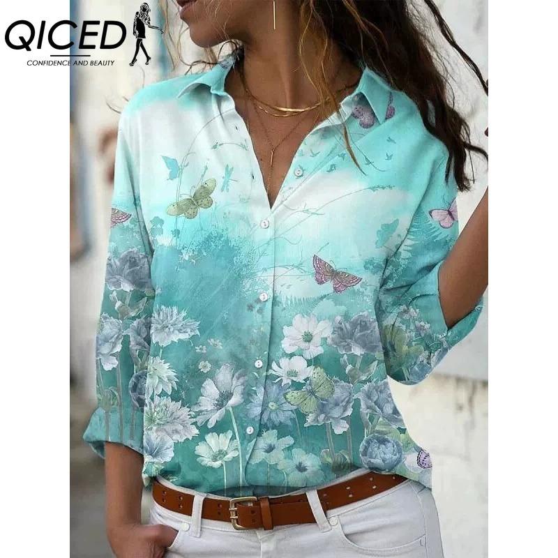 QICED 38 цветов Женская модная повседневная блузка с длинным рукавом и воротником ПОЛО