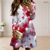 Women Plus Size Scallop V Neck Long Sleeve Navy Blue White Red American Flag Star Printed Dress