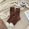 Осень и Зима Щенок Серый Серия Контрастный цвет До середины икры Теплые Шерстяные Женские Носки Мультяшные Милые Школьный стиль Удобные