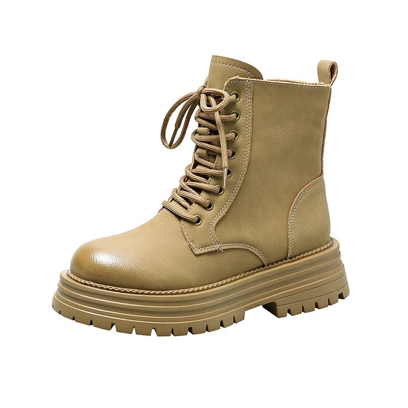 Распродажа модной женской обуви 2024 года, модные женские ботинки с боковой молнией, осенние ботинки в британском стиле с круглым носком, короткие ботинки на платформе со шнуровкой