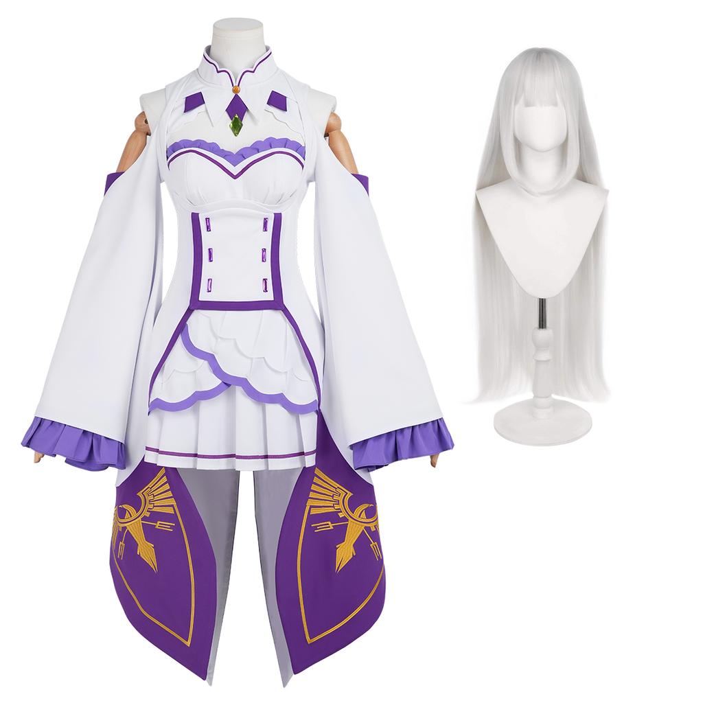HOLOUN Косплей костюм Эмилии из аниме Re:Zero Парик Вышитый топ Юбка Наряд для конвента Хэллоуина