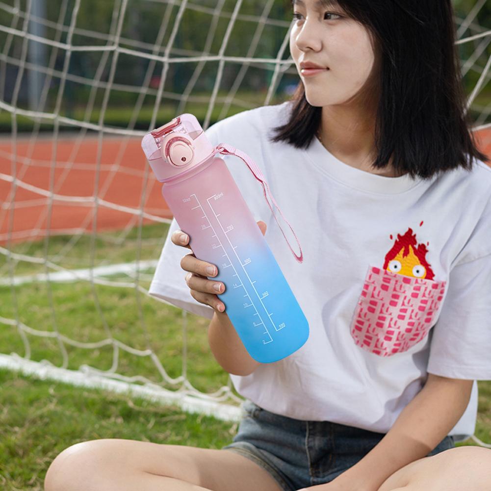 Бутылка для воды 1 л с соломинкой градиентная бутылка для питьевой воды герметичная откидная крышка