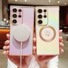 Samsung S25edge Шелковистый Цветной Чехол для Мобильного Телефона Магнитная Адсорбция S24Ultra Боковая Гальваническая Любовная Ракушка