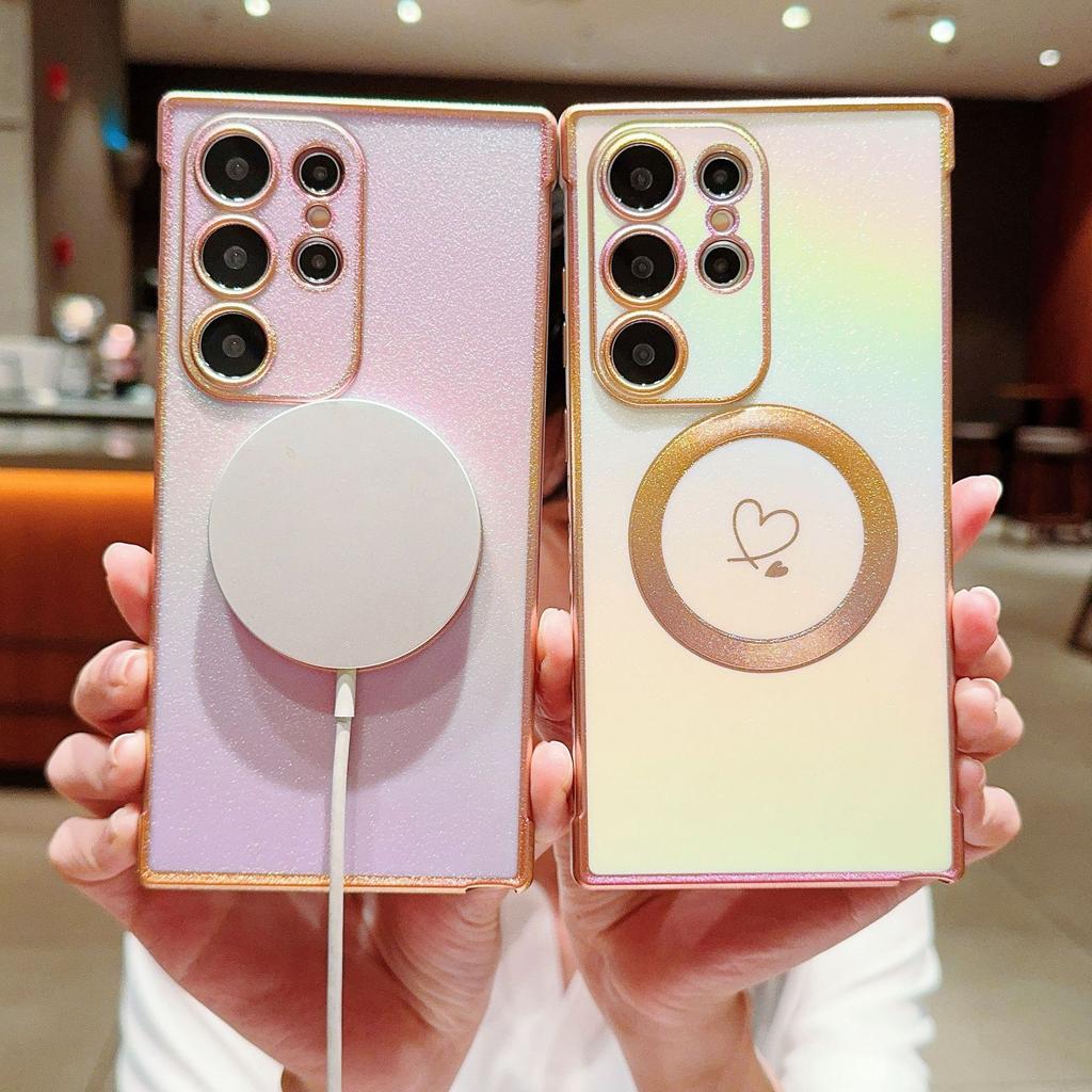 Samsung S25edge Шелковистый Цветной Чехол для Мобильного Телефона Магнитная Адсорбция S24Ultra Боковая Гальваническая Любовная Ракушка