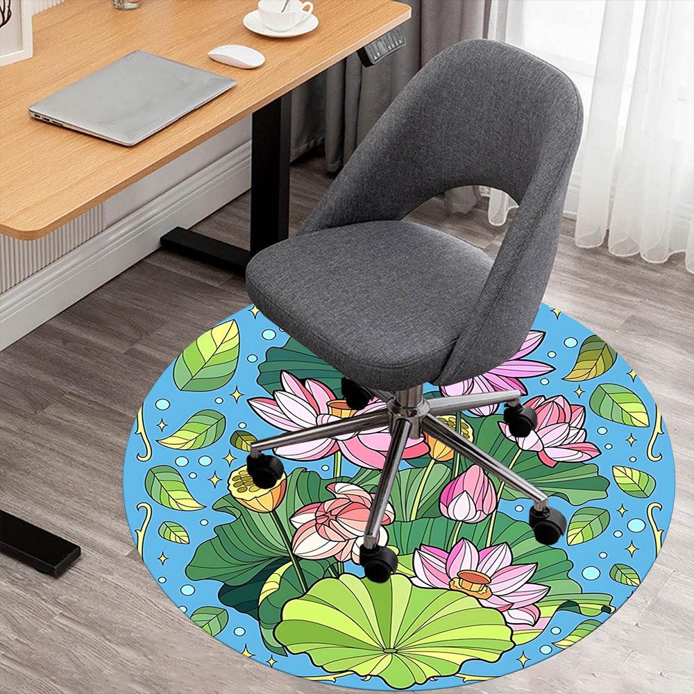 1pc Lotus Flower Leaves Round Chair mat office Area Rug - Non-Slip, Floor Mat for Office, Bedroom, and Indoor Decor p127102
