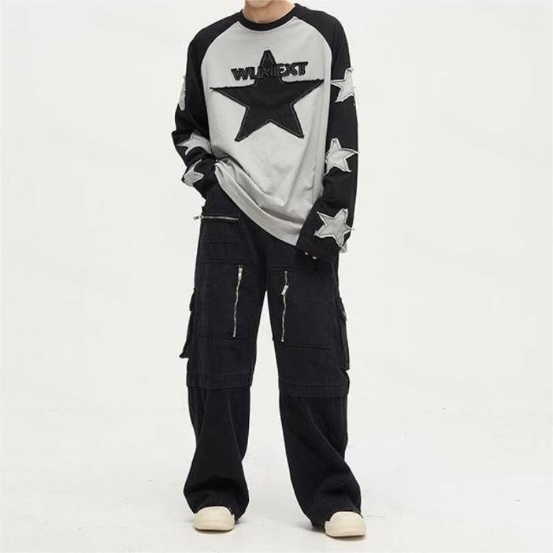 Harajuku Embroidered Y2k Star Hoodie With Contrast Patch Long Sleeve Top For Men And Women