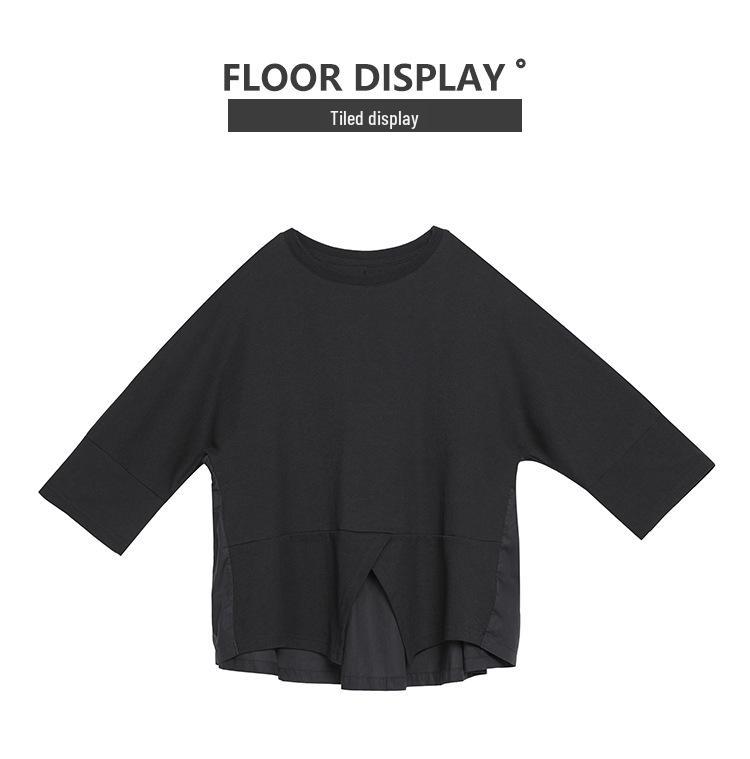 Женская темная футболка в стиле пэчворк 'Европейский и американский', бэби-долл - с коротким рукавом, свободного кроя, модный повседневный летний топ