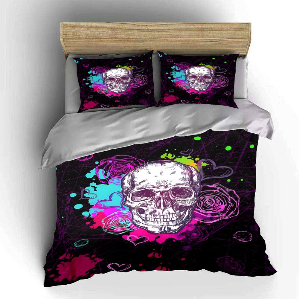 "Skull Art Decorative Three-Piece Set" Bedding Set with 1 Duvet Cover 2 Pillowcases Single Double King Queen, Gift