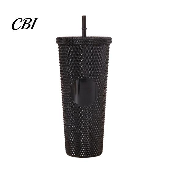 Water Stain Resistant Cup Plastic Bottle, with Straw And Lid, Reusable Cold Drink Tumbler, Eco-friendly Coffee Wide Mouth Sequin Effect Travel