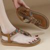 Casual Fashion Wooden Bead Buckle Rhinestone Flat Sandals Women Thailand Seaside Beach