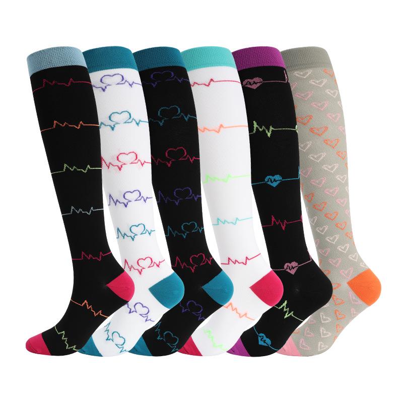 Комбо из 6 пар: Узорные компрессионные носки для бега, йоги и спорта - Влагоотводящие, дышащие, быстросохнущие гольфы для осени