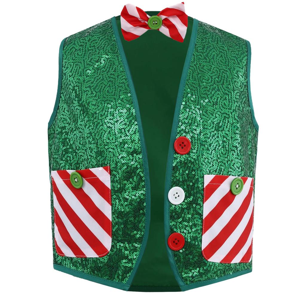 Kids Christmas Costume Sparkly Sequins Vest with Bow Tie for Latin Jazz Disco Party