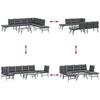 5 Piece Garden Seating Set with Cushions Black Steel