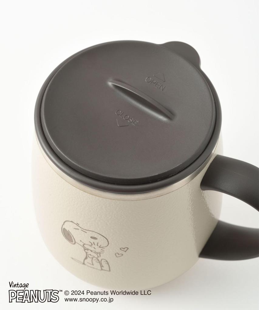 BRUNO Кружка из нержавеющей стали PEANUTS с крышкой, короткая, 320 мл, кружка Snoopy, вакуумная, двухслойная, из нержавеющей стали, для удаленной работы, кемпинга, на открытом воздухе, экрю, термо/холодная