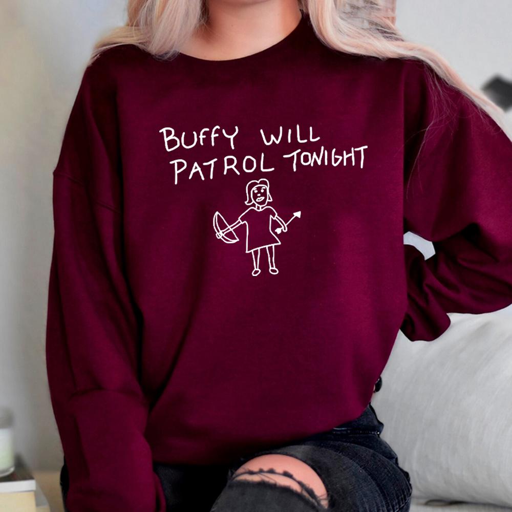 Толстовка Buffy Will Patrol Tonight Футболка Buffy Свитер Sunnydale High School Вампирский свитер Унисекс Длинные рукава Толстовки