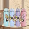 1PC Pastel Double Butterfly Floral Graphic,750ml Color Plastic Sports Water Bottle,Leakproof Flip Straw Lid,Suitable for Sports Office Home Use