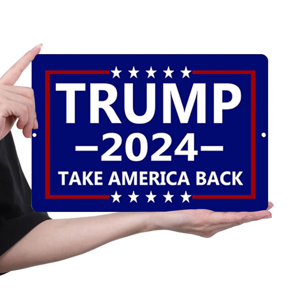 Vintage Metal Plate Trump 2024 Rectangular Iron Painting Wall Home Decor30x20cm