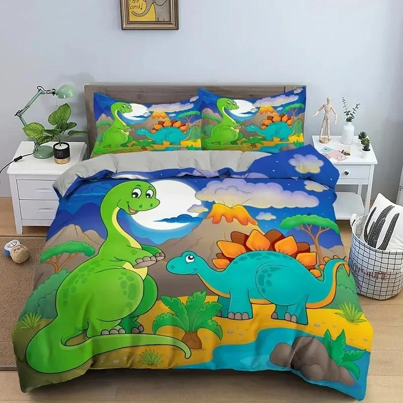 Cartoon Dinosaur Jurassic World Theme Bedding Set Boys Girls Twin Queen Size Duvet Cover Pillowcase Bed Kids Adult